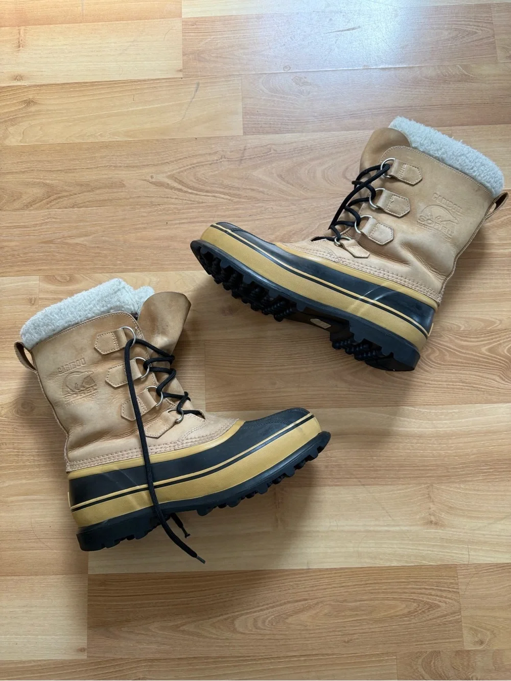 Sorel Tan and Black Insulated Lace-Up Winter Boots